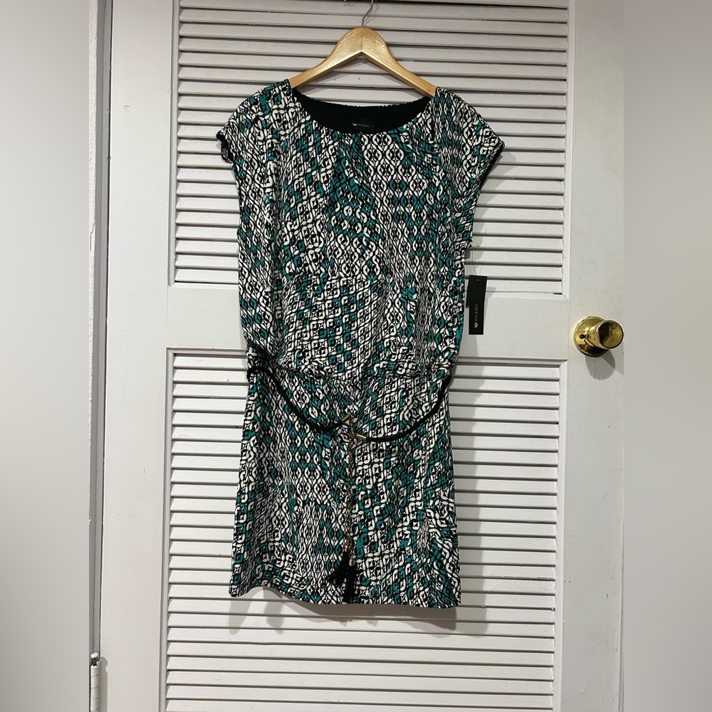 AB Studio Green and Black Midi Dress